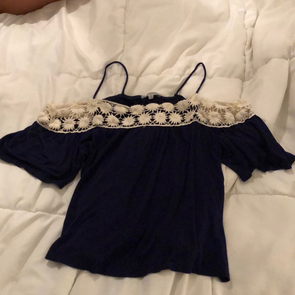 Charlotte Russe navy crocheted detailed blouse